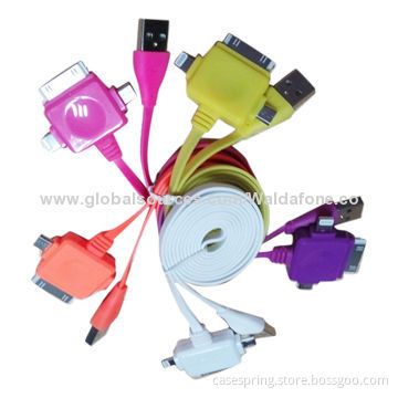 Colorful Multifunction Flat 3-in-1 Cellphone USB Cables with 3m Length, Made of TPE